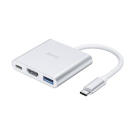 Адаптер Type-C Hoco HB14 (порты USB 3.0/HDTV/0,2 м) <серебристый>