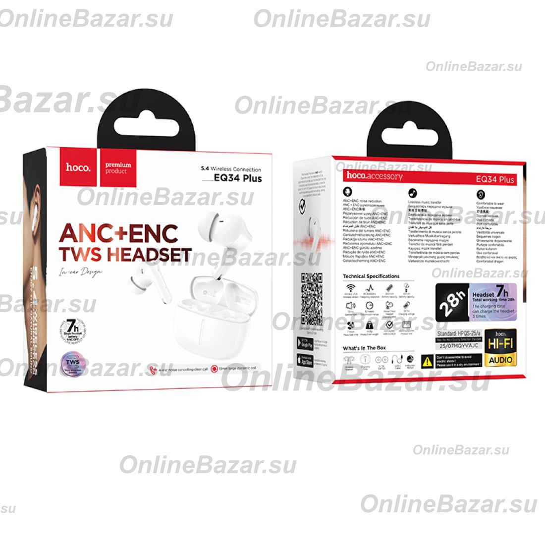 Беспроводные Bluetooth наушники Hoco EQ34 Plus <белый> ― Nsk.OnlineBazar.su