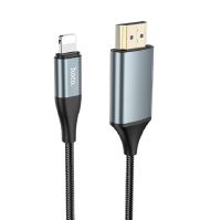 Кабель Apple iPhone Lightning - HDMI Hoco UA15 (1080р HD, оплетка нейлон, 2 м) <серый> ― Nsk.OnlineBazar.su