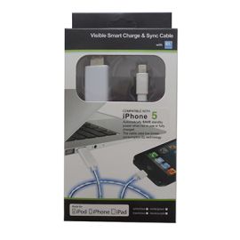 Кабель USB Apple iPhone Lightning плоский светящийся <бело-зеленый>