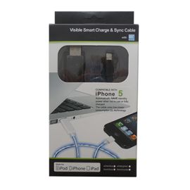 Кабель USB Apple iPhone Lightning плоский светящийся <черно-синий>