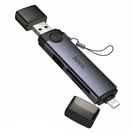 Кард-ридер Hoco HB56A для портов USB+Lightning (USB/SD/MicroSD) <серый>