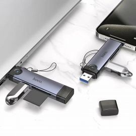 Кард-ридер Hoco HB56A для портов USB+Lightning (USB/SD/MicroSD) <серый>