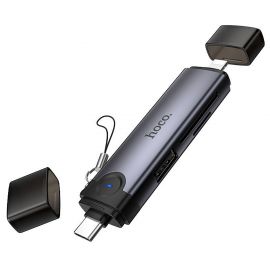 Кард-ридер Hoco HB56B для портов USB-C+Lightning (USB/SD/MicroSD) <серый>