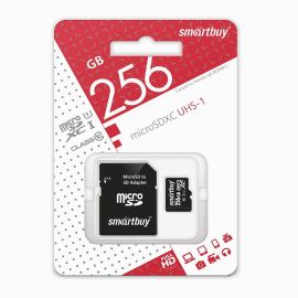 Карта памяти MicroSD 256 Gb CL10 Smart Buy (UHC-1) в блистере с адаптером