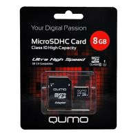 Карта памяти MicroSD 8 Gb CL10 Qumo UHS-1 в блистере с адаптером ― Nsk.OnlineBazar.su