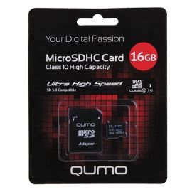 Карта памяти MicroSDHC 3.0 16 Gb CL10 (UHS-1) Qumo в блистере с адаптером