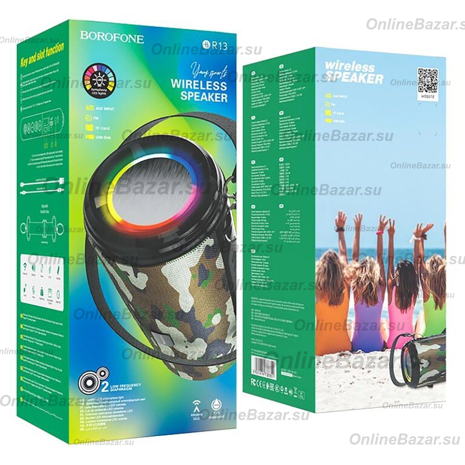 Колонка Borofone BR13 (Bluetooth/2 x 5 Вт/1200 mAh) <зеленый> ― Nsk.OnlineBazar.su