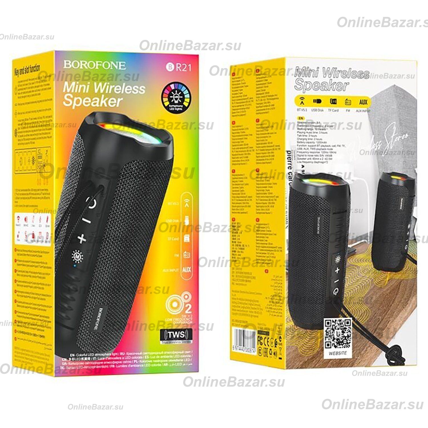 Колонка Borofone BR21 (Bluetooth/2 x 5 Вт/1200 mAh) <черный> ― Nsk.OnlineBazar.su
