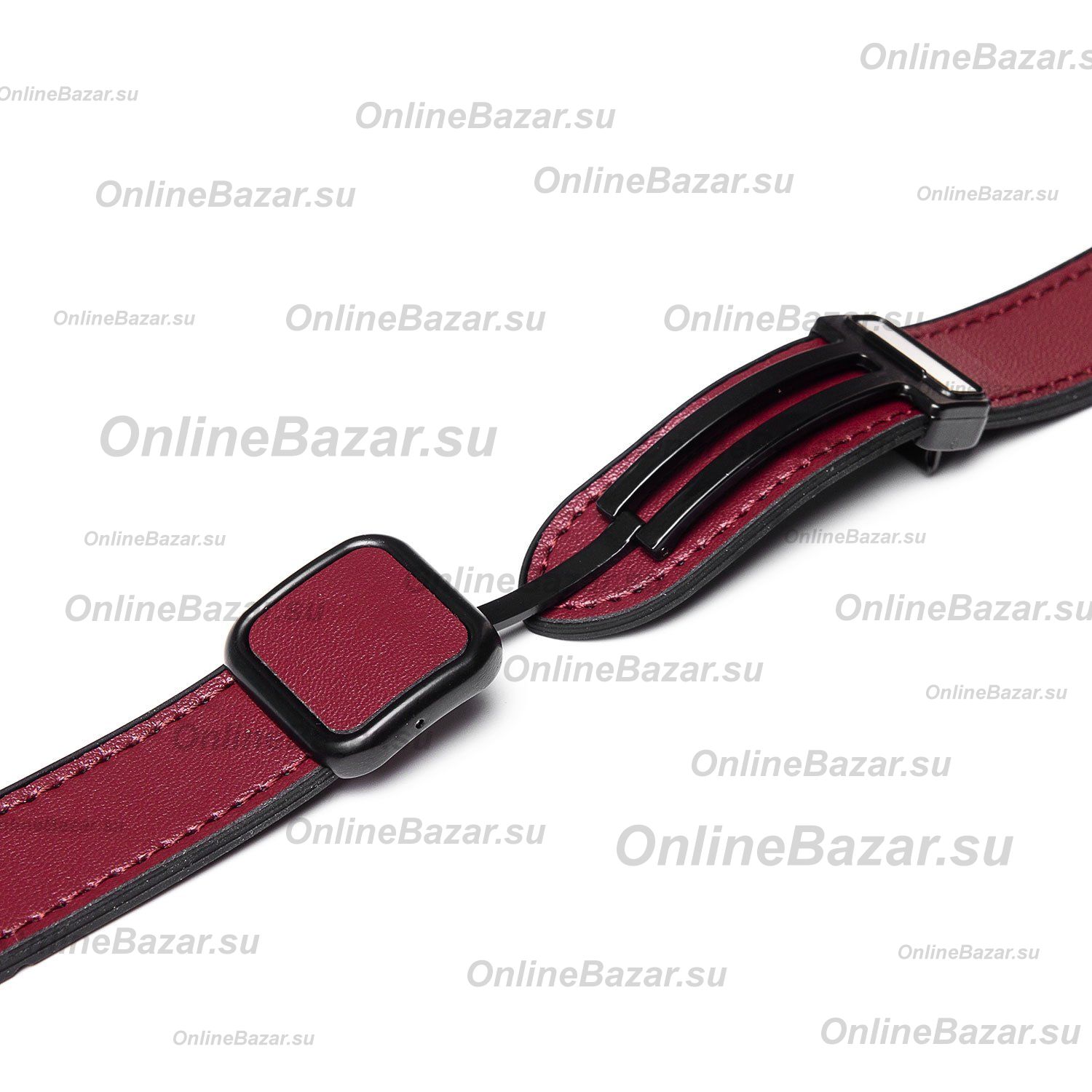 Ремешок для Apple Watch 42/44/45/49 mm Square buckle экокожа <бордовый> ― Nsk.OnlineBazar.su