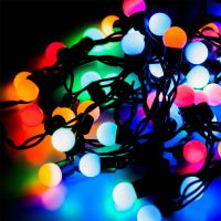 Светодиодная гирлянда Kurato нить МУЛЬТИШАРИК (5 метров, 28 шт, 1,7см, провод черный, шарик RG/RB) ― Nsk.OnlineBazar.su