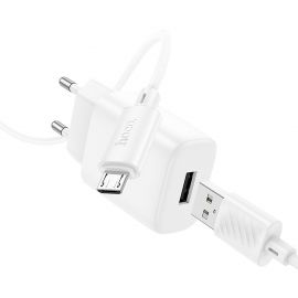 Сетевое зарядное устройство USB Hoco C134A (2.4A/12W/кабель MicroUSB) <белый>