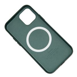 Чехол для Apple iPhone 12 Pro Max Leather MagSafe <темно-зеленый> (премиум)