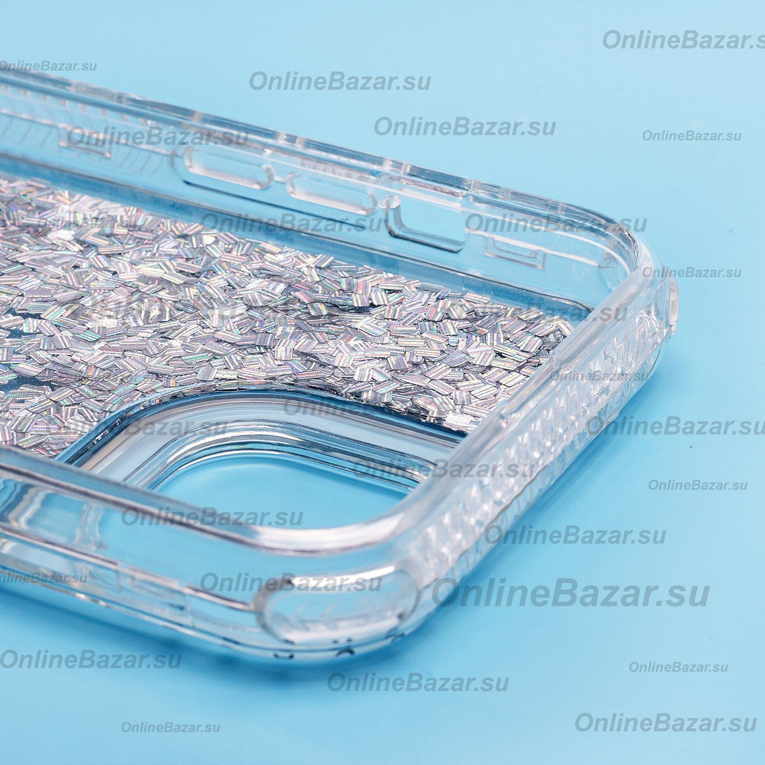 Чехол для Apple iPhone 15 Plus силиконовый с блестками №4 <серебристый> ― Nsk.OnlineBazar.su