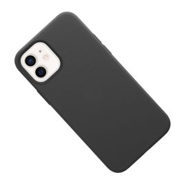 Чехол для Apple iPhone 12 Leather MagSafe <черный> (премиум)