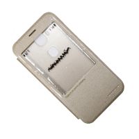 Чехол для Huawei Ascend G8 флип боковой пластик-кожзам с окошком Nillkin Sparkle <золотой> ― Nsk.OnlineBazar.su