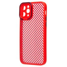 Чехол для Apple iPhone 11 Pro пластиковый вставка под карбон <красный>